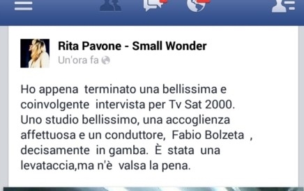 Il grazie di Rita Pavone dopo l'intervista